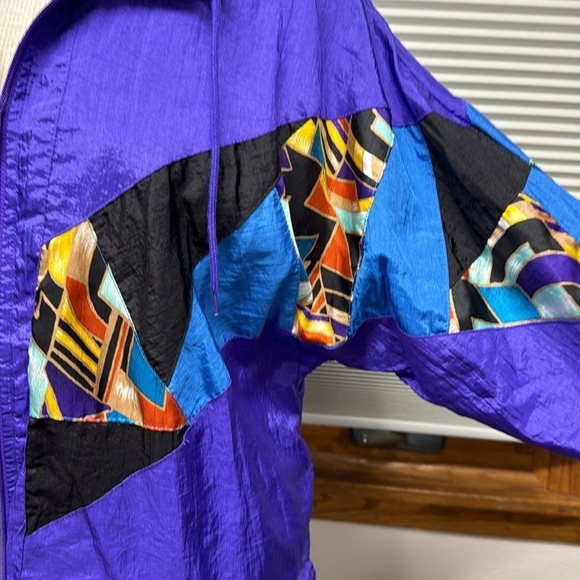 Bocoo Vintage 80’s Purple Patchwork Nylon Zip Up Windbreaker Jacket Coat - Picture 4 of 10